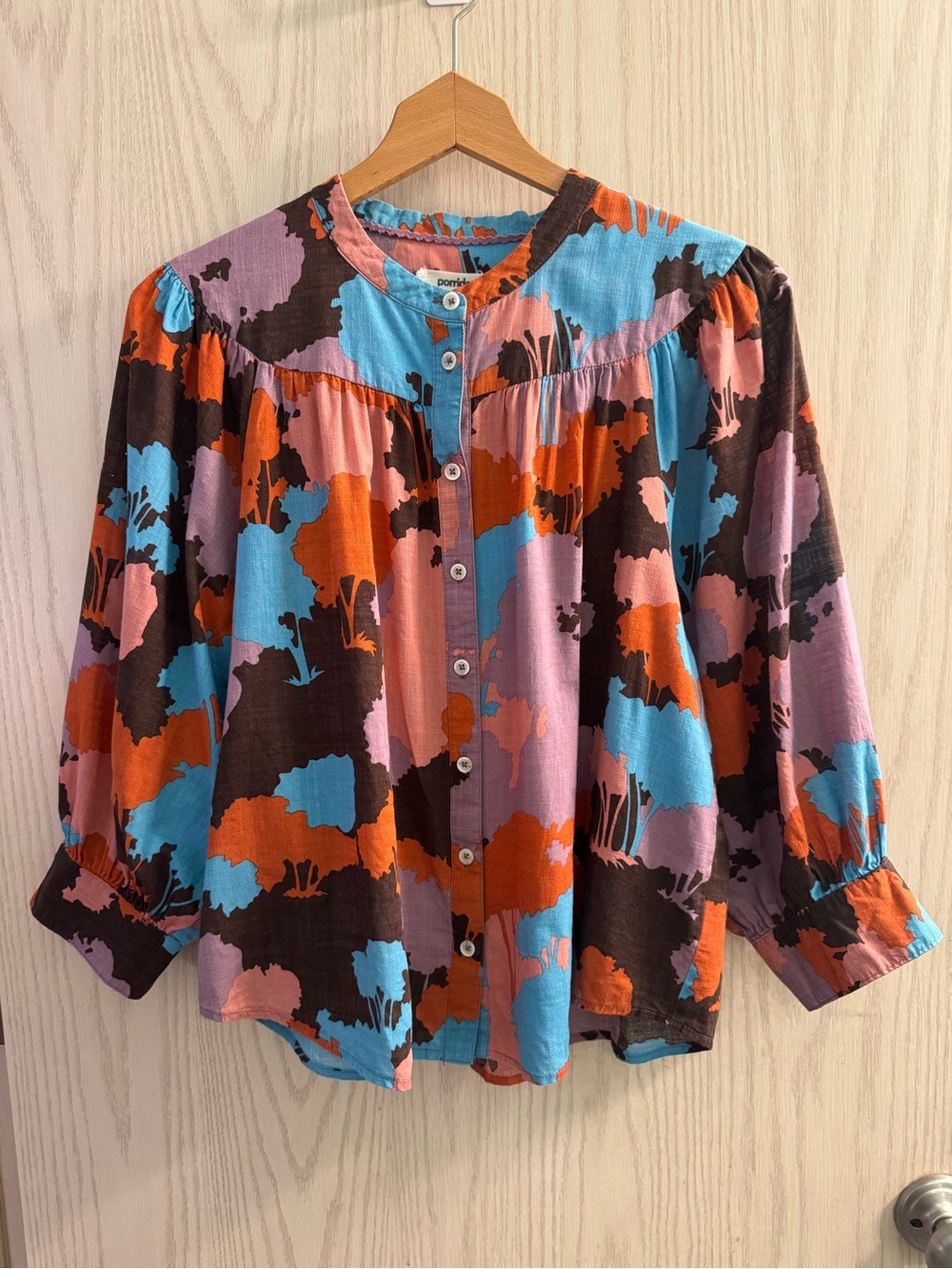 Anthropology Porridge brand - Forest Print Blouse in Blue, Orange & Pink